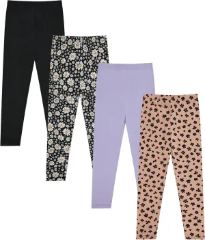 Girls' 4-Pack Fleece Lined Leggings: Whimsical Wonderland of Styles in Sizes 4-16! Unicorns, Flowers & Hearts Galore!