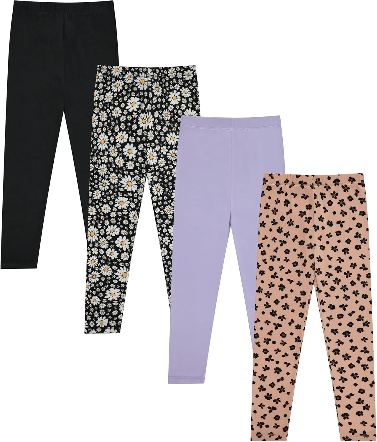 Girls' 4-Pack Fleece Lined Leggings: Whimsical Wonderland of Styles in Sizes 4-16! Unicorns, Flowers & Hearts Galore!