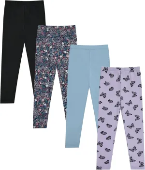 Girls' 4-Pack Fleece Lined Leggings: Whimsical Wonderland of Styles in Sizes 4-16! Unicorns, Flowers & Hearts Galore!