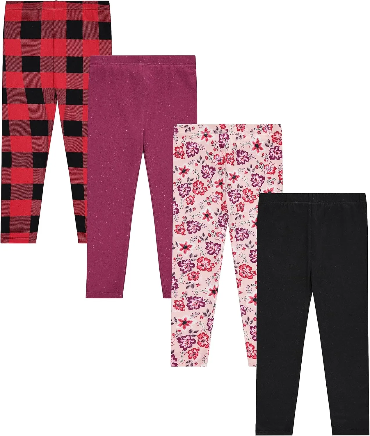 Girls' 4-Pack Fleece Lined Leggings: Whimsical Wonderland of Styles in Sizes 4-16! Unicorns, Flowers & Hearts Galore!