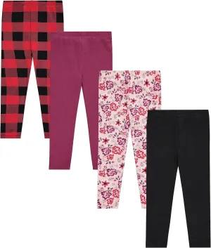 Girls' 4-Pack Fleece Lined Leggings: Whimsical Wonderland of Styles in Sizes 4-16! Unicorns, Flowers & Hearts Galore!