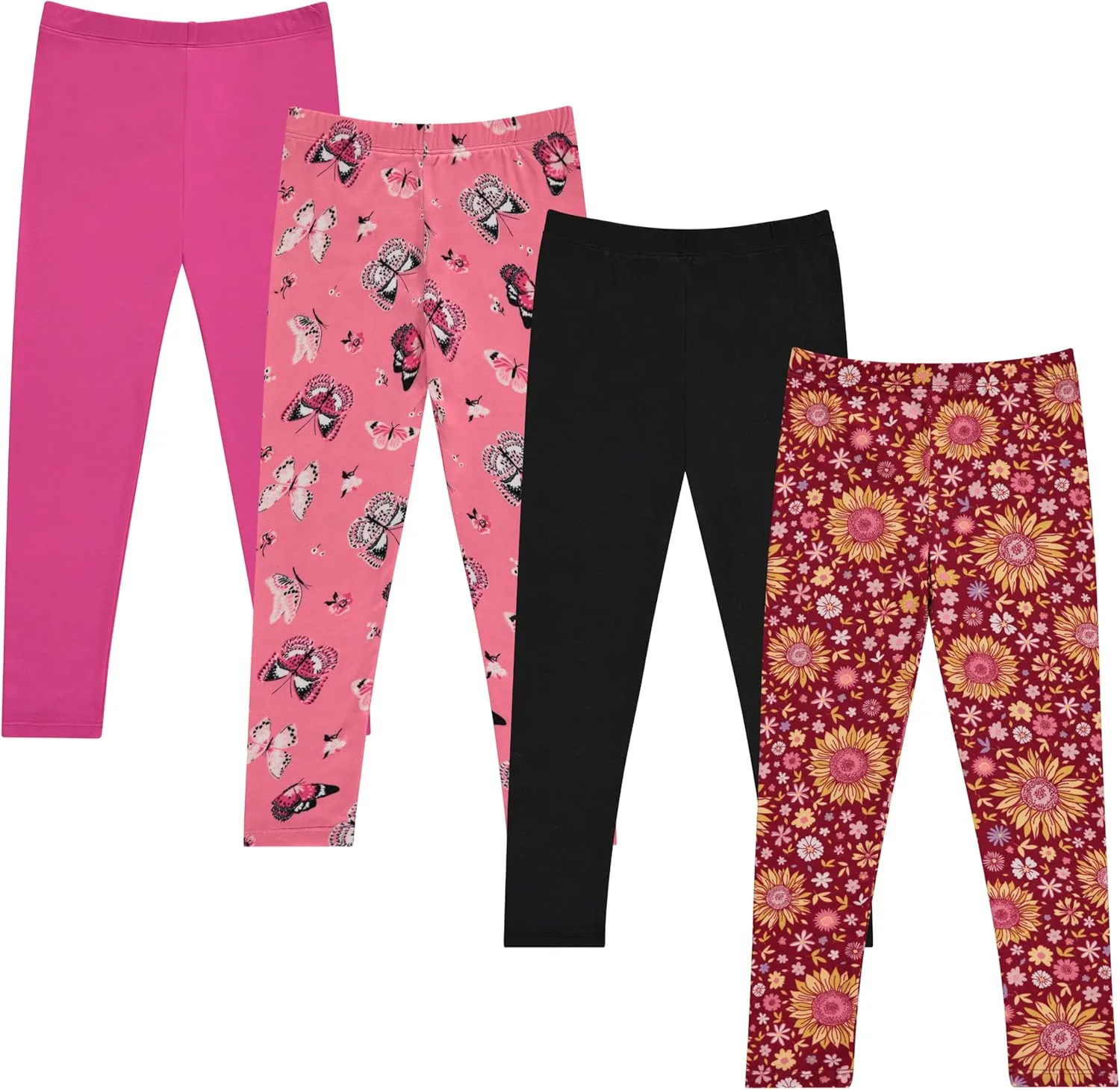 Girls' 4-Pack Fleece Lined Leggings: Whimsical Wonderland of Styles in Sizes 4-16! Unicorns, Flowers & Hearts Galore!