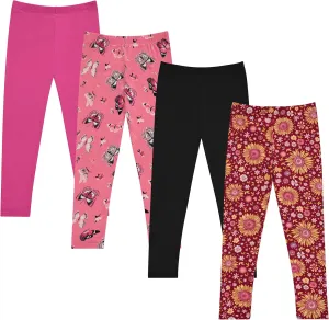 Girls' 4-Pack Fleece Lined Leggings: Whimsical Wonderland of Styles in Sizes 4-16! Unicorns, Flowers & Hearts Galore!