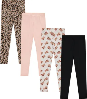 Girls' 4-Pack Fleece Lined Leggings: Whimsical Wonderland of Styles in Sizes 4-16! Unicorns, Flowers & Hearts Galore!