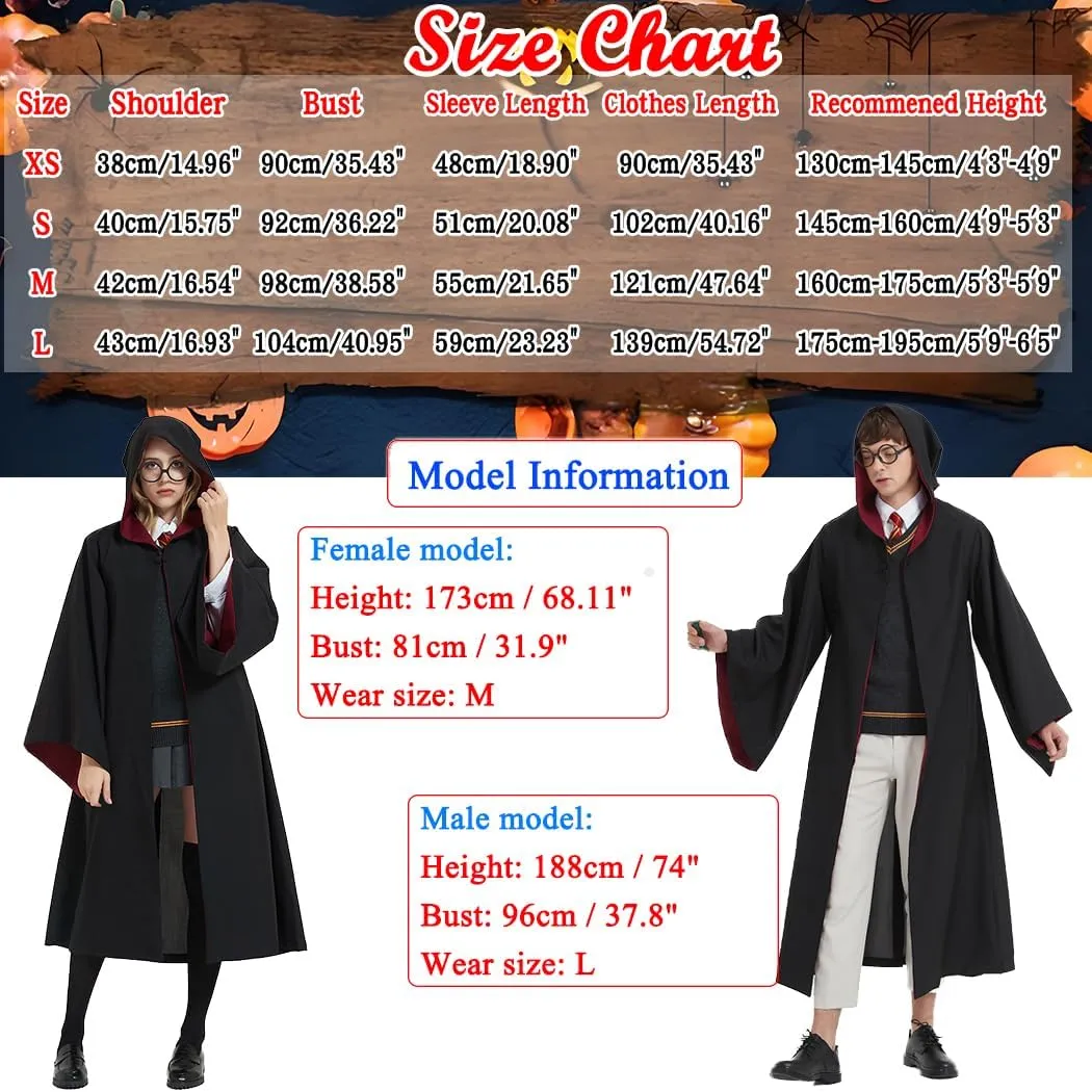 Guturris Teens Magical Robe Four Styles Magic Cloak Witch Magical Hooded Cape Men and Women School Cosplay Outfit