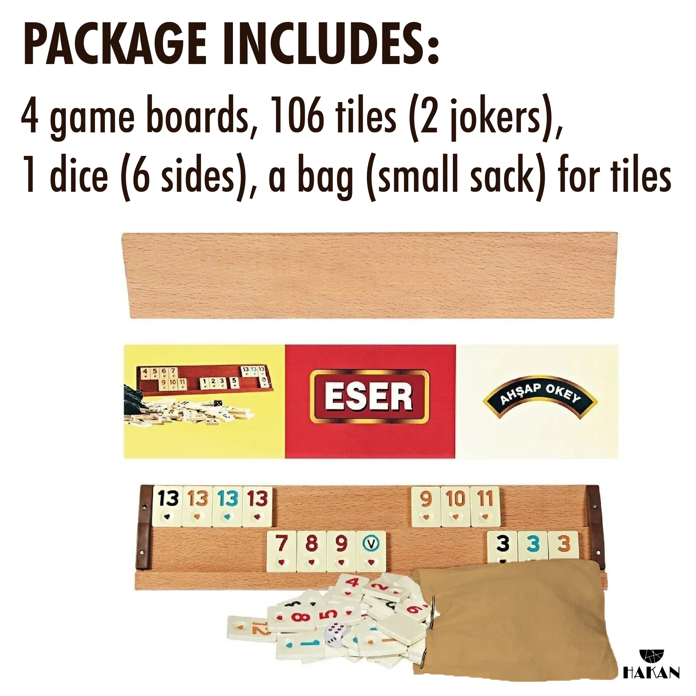 Hakan Rummy Cube Turkish Okey Game Set with 4 Racks