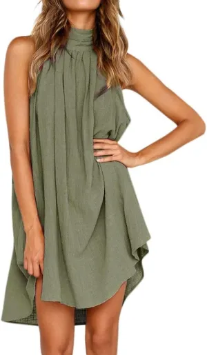 Halter Irregular Summer Dresses for Women Holiday Beach Sleeveless Party Dress Sexy Hem Mini Dress Plain Solid Sundress