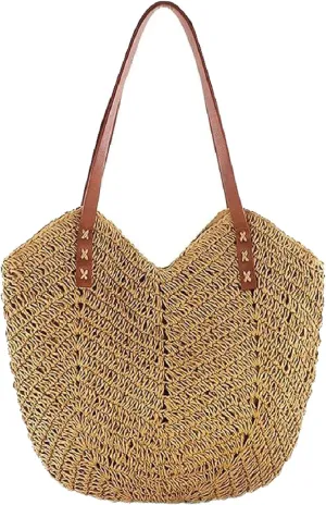 Handwoven Straw Shoulder Bag  Summer Beach Bag Tote Shoulder Handbag for Women