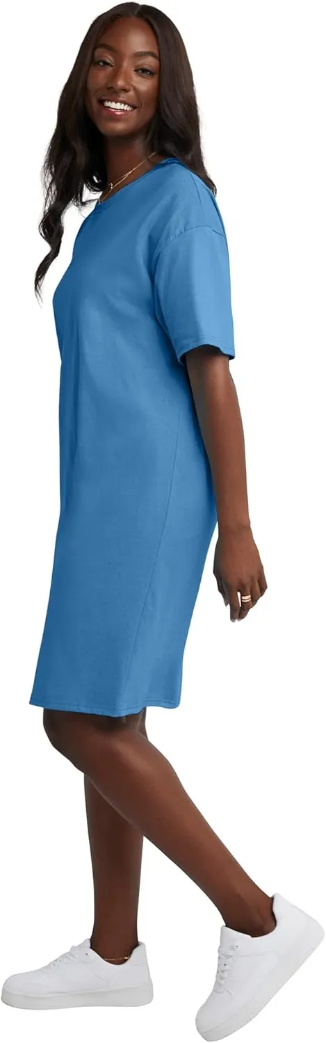 Hanes Women's Essentials Cotton T-Shirt Dress, Wear Around Jersey Oversized Shirt