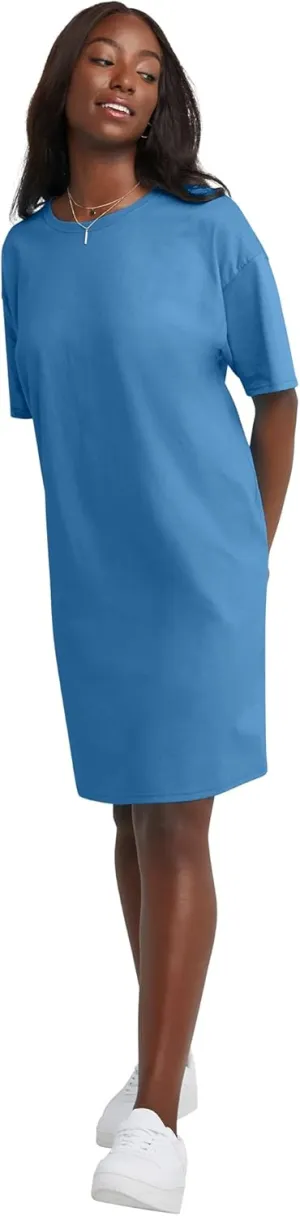 Hanes Women's Essentials Cotton T-Shirt Dress, Wear Around Jersey Oversized Shirt