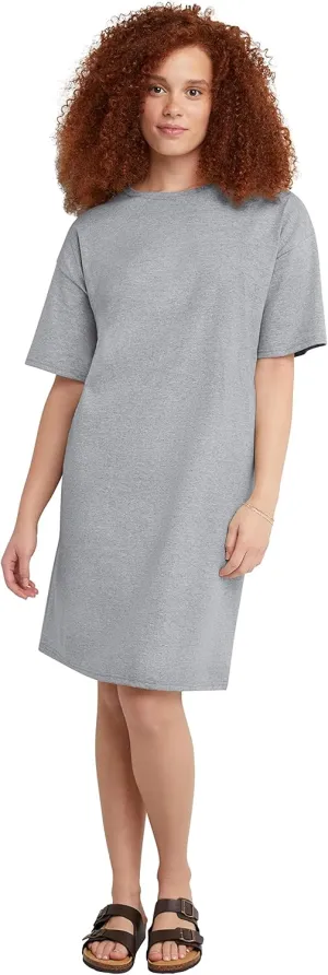 Hanes Women's Essentials Cotton T-Shirt Dress, Wear Around Jersey Oversized Shirt