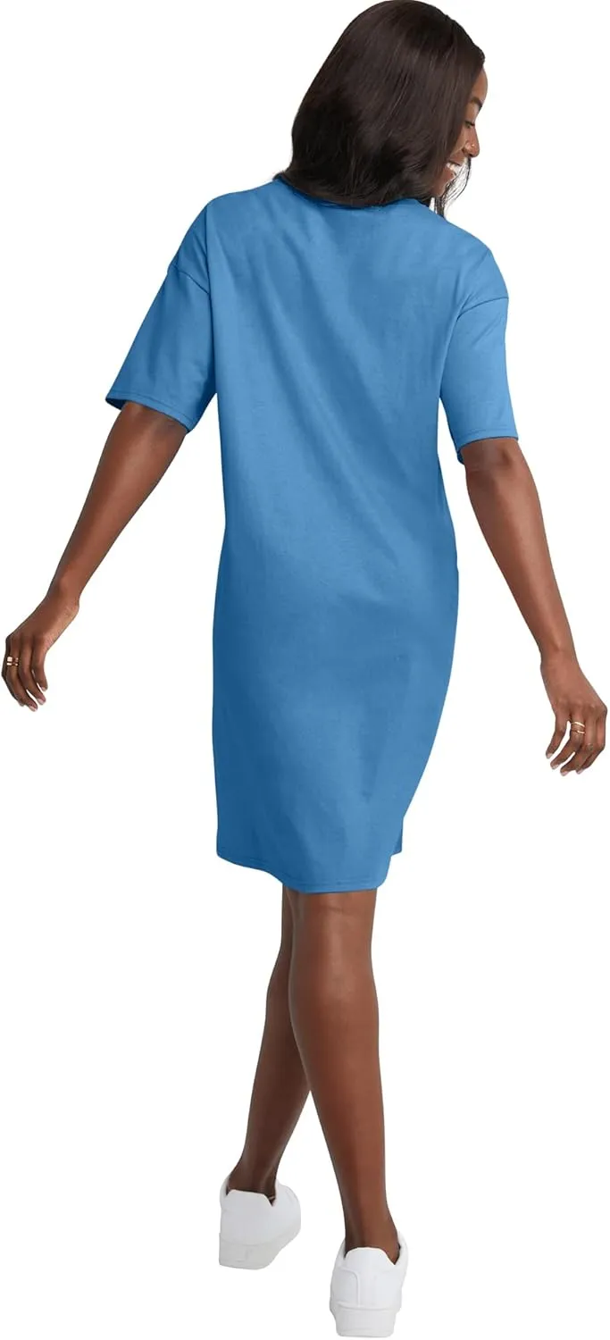 Hanes Women's Essentials Cotton T-Shirt Dress, Wear Around Jersey Oversized Shirt