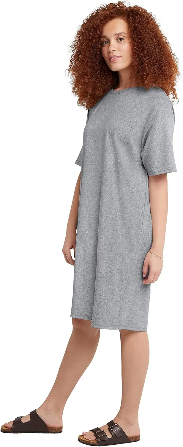Hanes Women's Essentials Cotton T-Shirt Dress, Wear Around Jersey Oversized Shirt