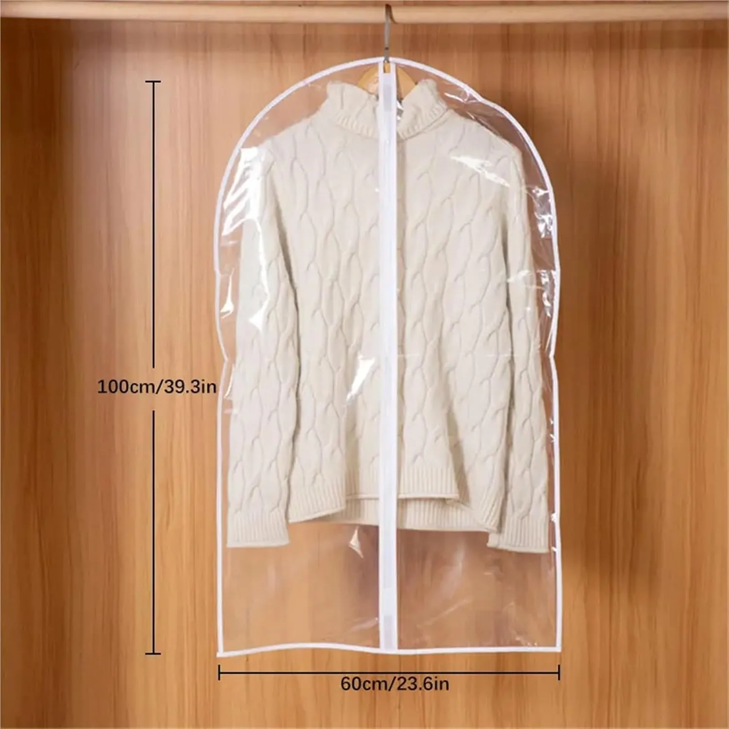 Hanging Garment Bag 5 Pcs Dustproof Garment Hanging Bag, Lightweight Clothes Storage Bag For Closet, Translucent Cover(60x100cm)