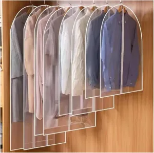 Hanging Garment Bag 5 Pcs Dustproof Garment Hanging Bag, Lightweight Clothes Storage Bag For Closet, Translucent Cover(60x100cm)