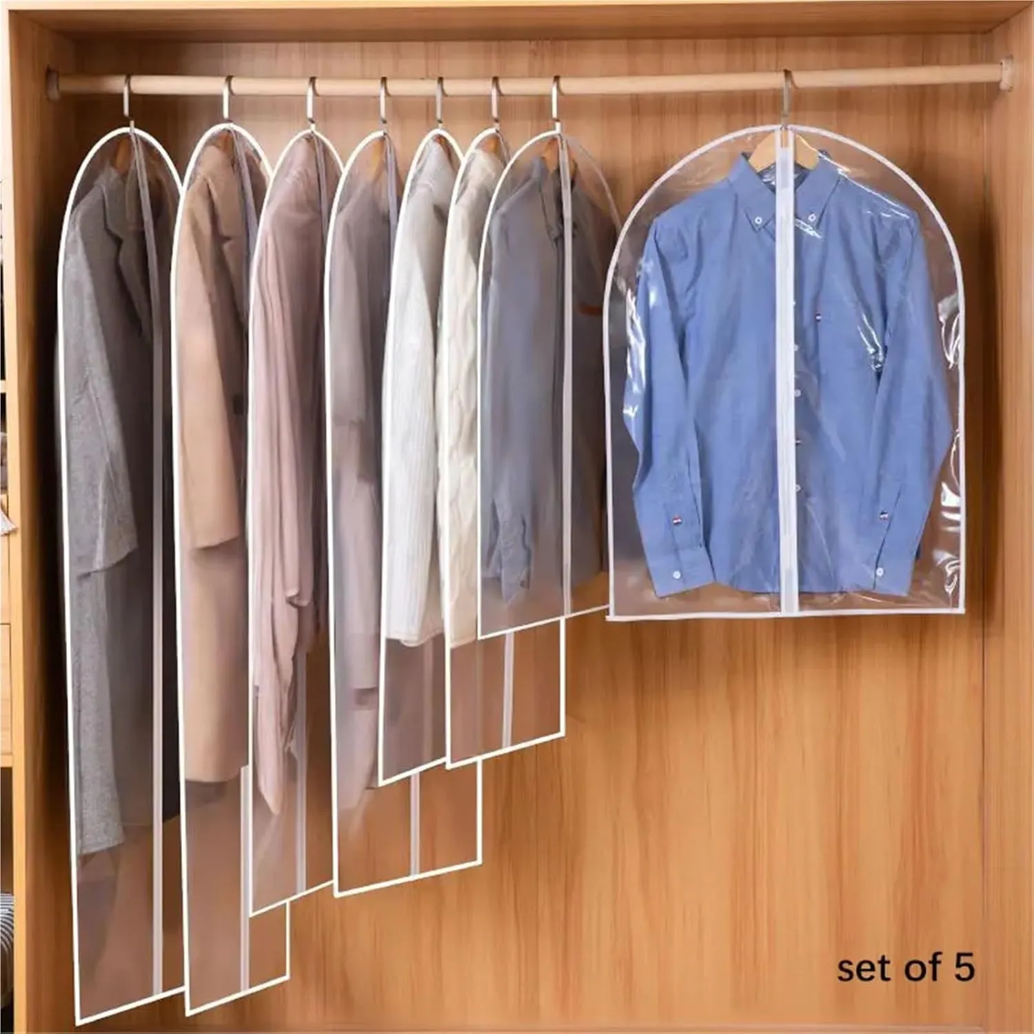 Hanging Garment Bag 5 Pcs Dustproof Garment Hanging Bag, Lightweight Clothes Storage Bag For Closet, Translucent Cover(60x120cm)