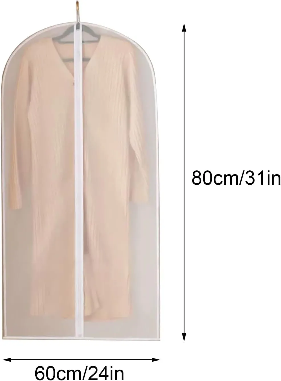 Hanging Garment Bag, Clothes Cover, PEVA Translucent Material can be Wiped and Washed, Suitable for Shirts, Jackets, Dresses(60x80cm x31in)