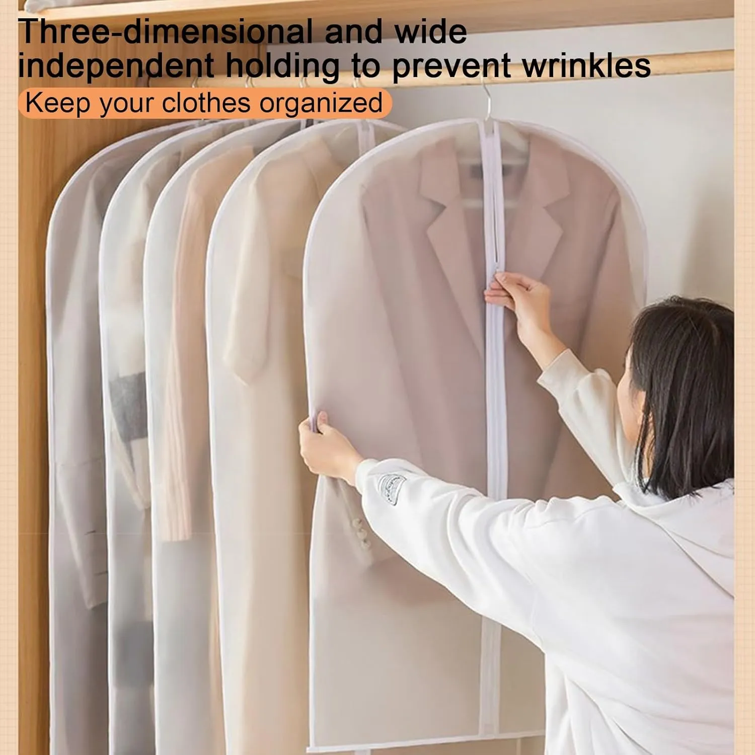 Hanging Garment Bag, Clothes Cover, PEVA Translucent Material can be Wiped and Washed, Suitable for Shirts, Jackets, Dresses(60x80cm x31in)