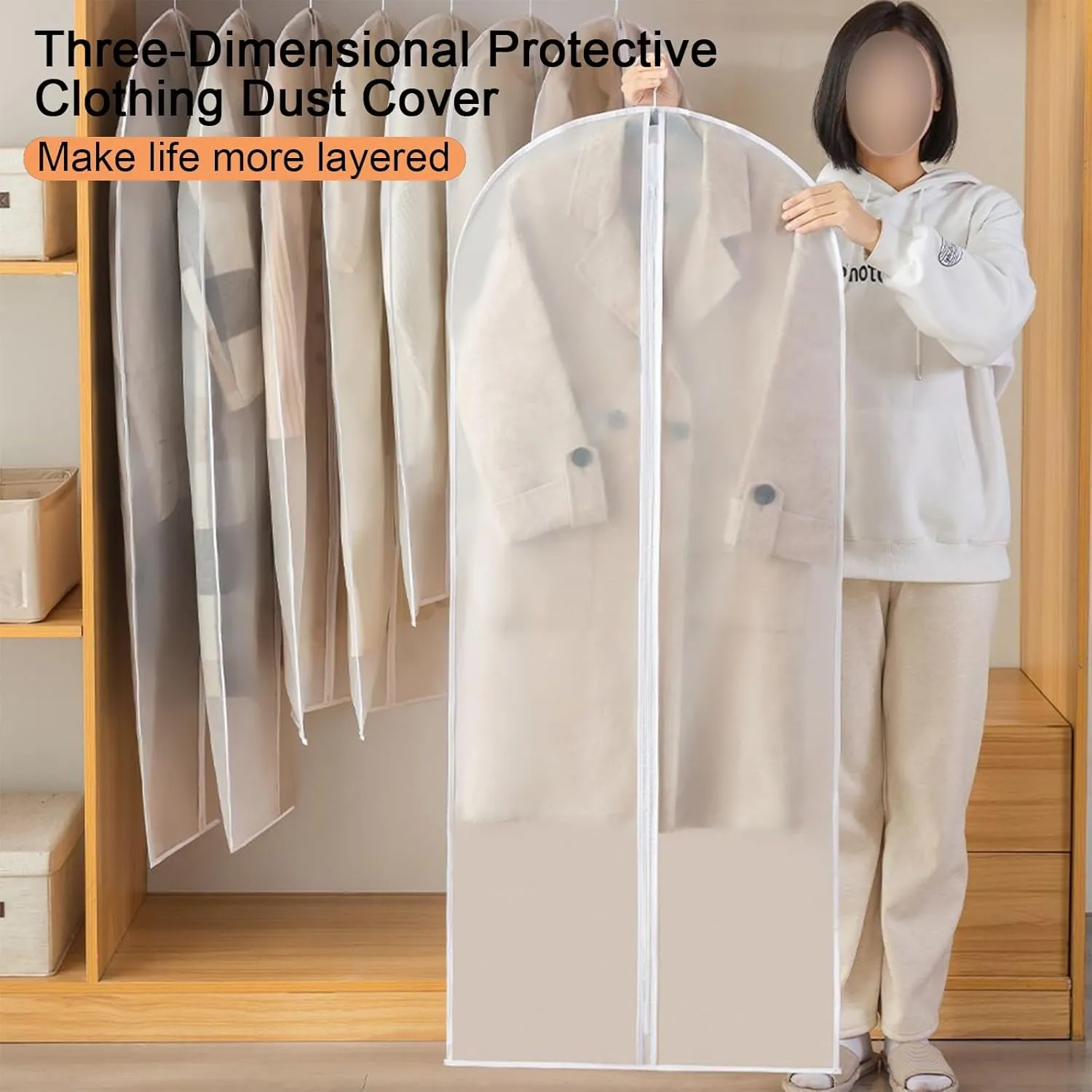 Hanging Garment Bag, Clothes Cover, PEVA Translucent Material can be Wiped and Washed, Suitable for Shirts, Jackets, Dresses(60x80cm x31in)