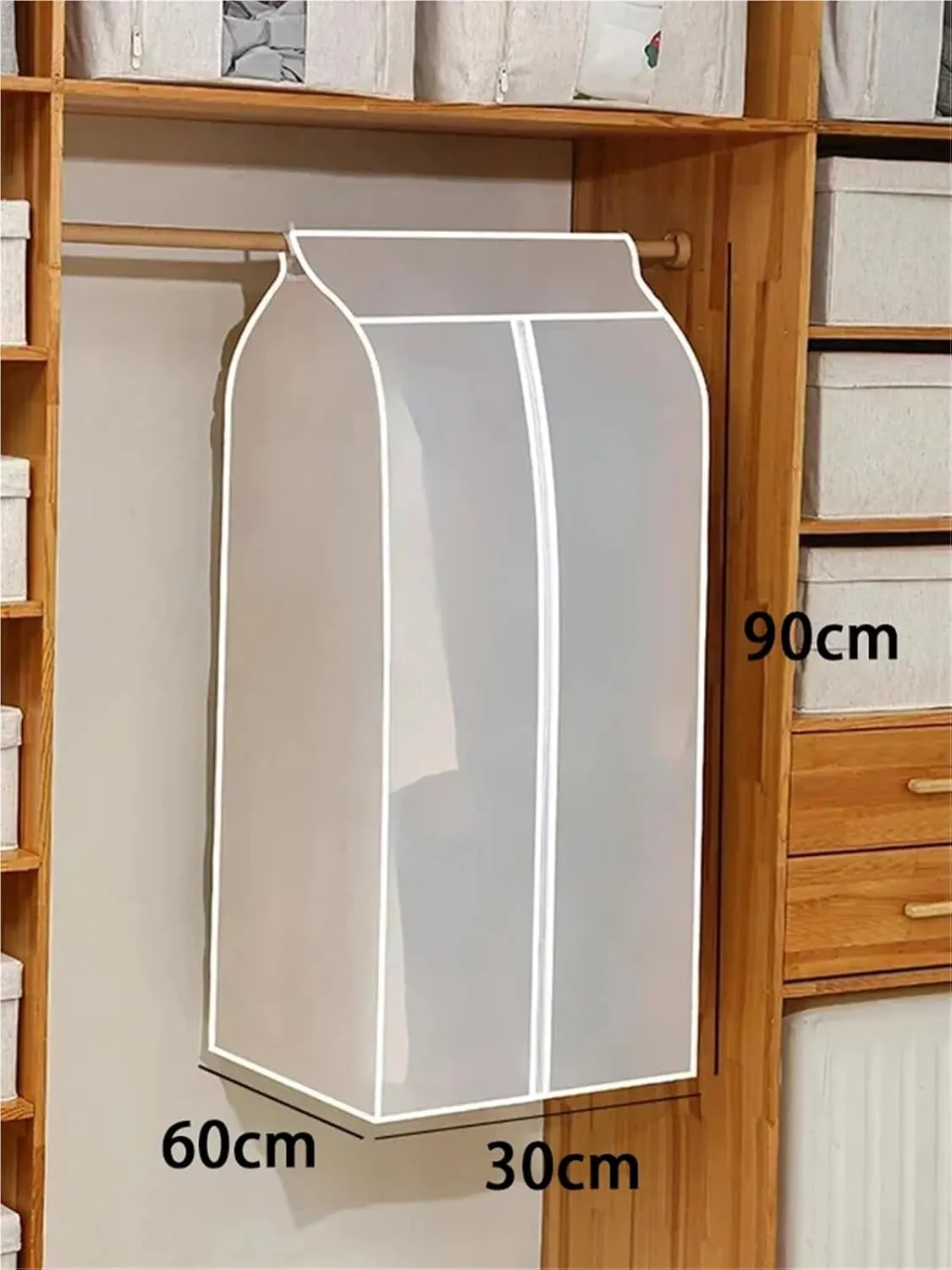 Hanging Garment Bag Clothes Hanging Dust Cover Transparent Dress Suit Coat Storage Bag Large Capacity Wardrobe Protector Garment Organizer(White 60x30x90cm)