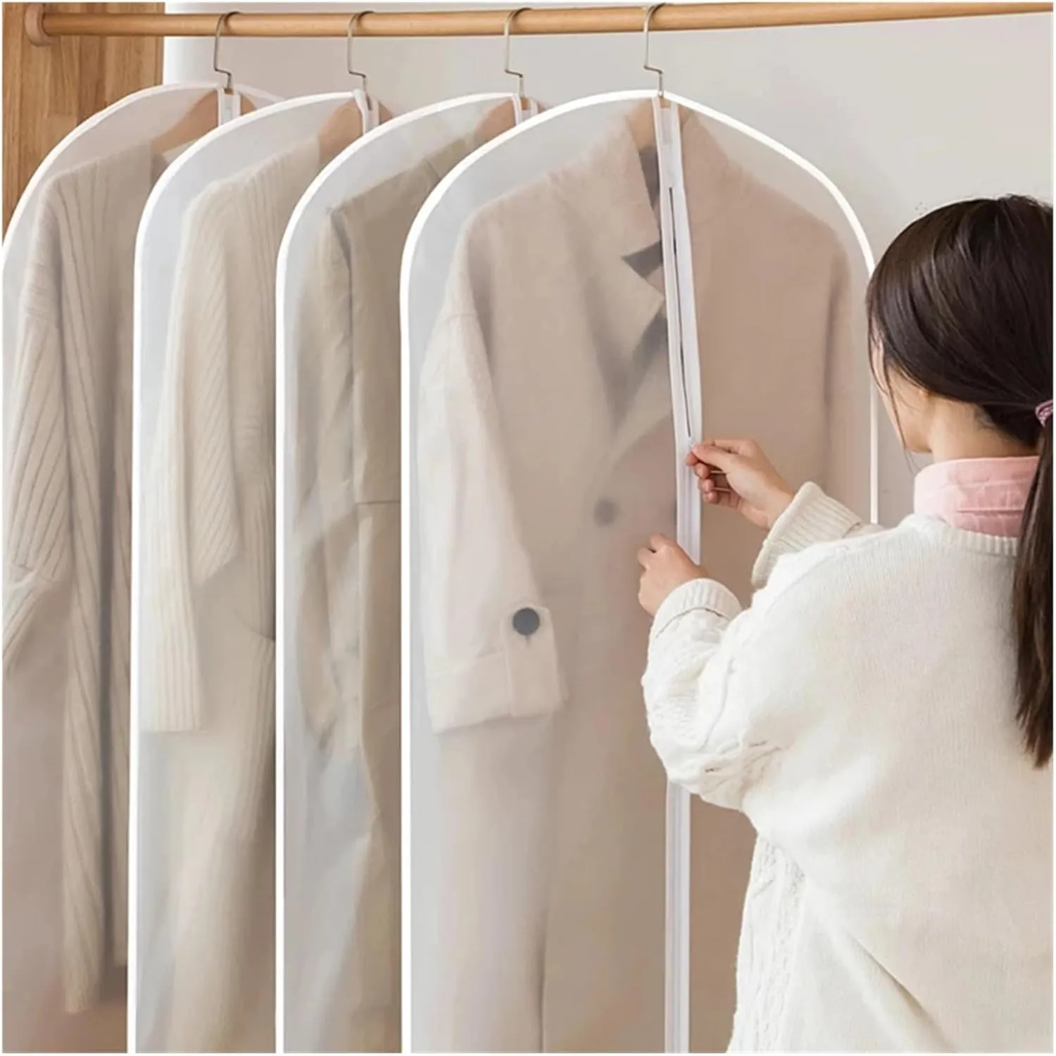 Hanging Garment Bag Dust proof Garment Protector Cover Bag Fully Enclosed Clothes Cover with Zipper Clothes Bags Hanging Clothes Storage Bag(60x120cm)