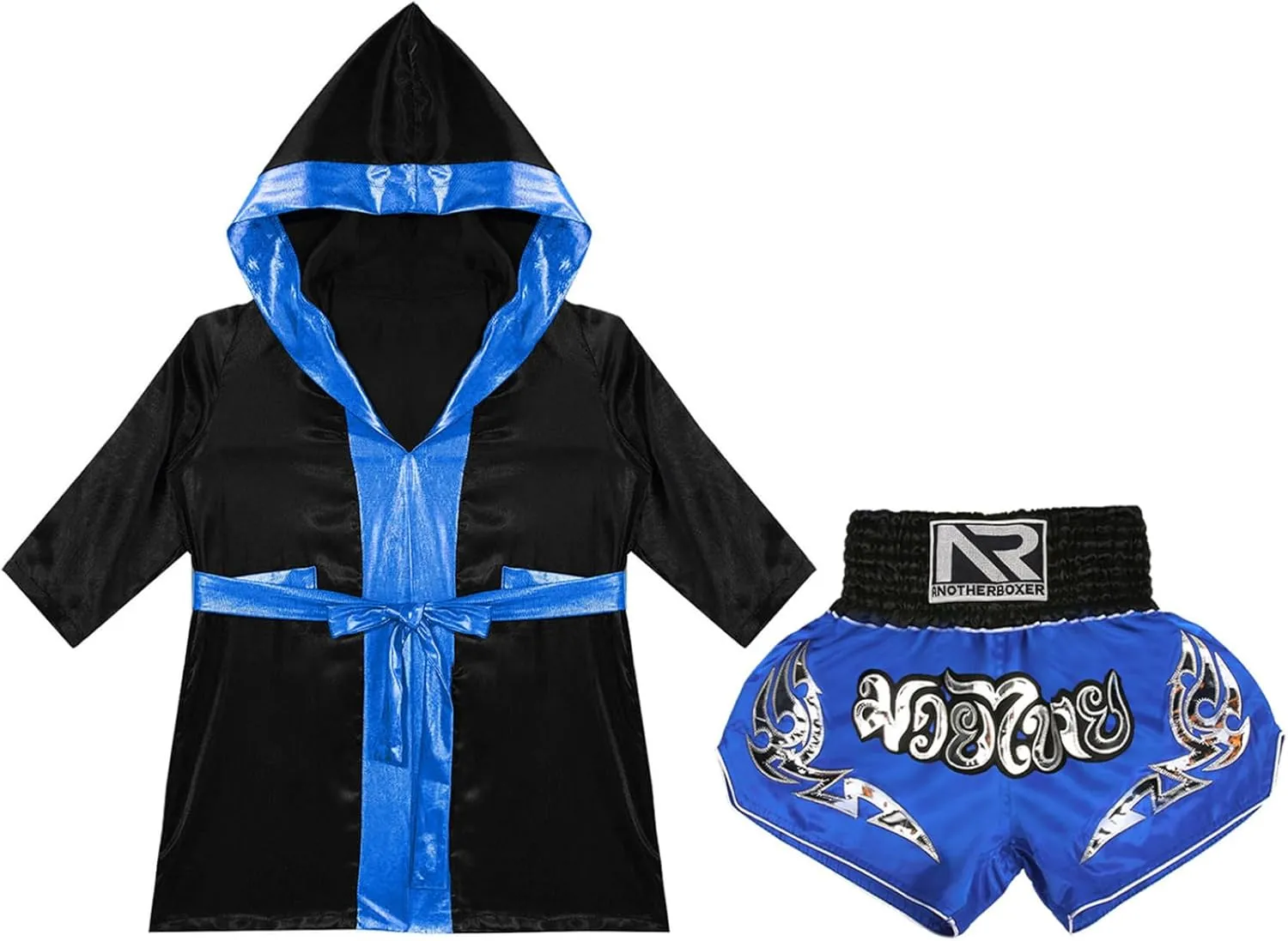 Hansber Kids Boys Boxer Costume Long Sleeve Boxing Robes with Shorts Boxing Hooded Cloak Uniform Outfits