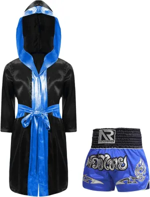 Hansber Kids Boys Boxer Costume Long Sleeve Boxing Robes with Shorts Boxing Hooded Cloak Uniform Outfits