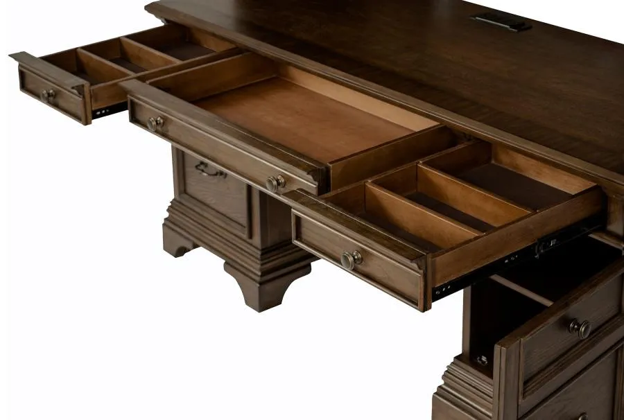Hartshill 66-inch 5-drawer Credenza Office Desk - Burnish Oak