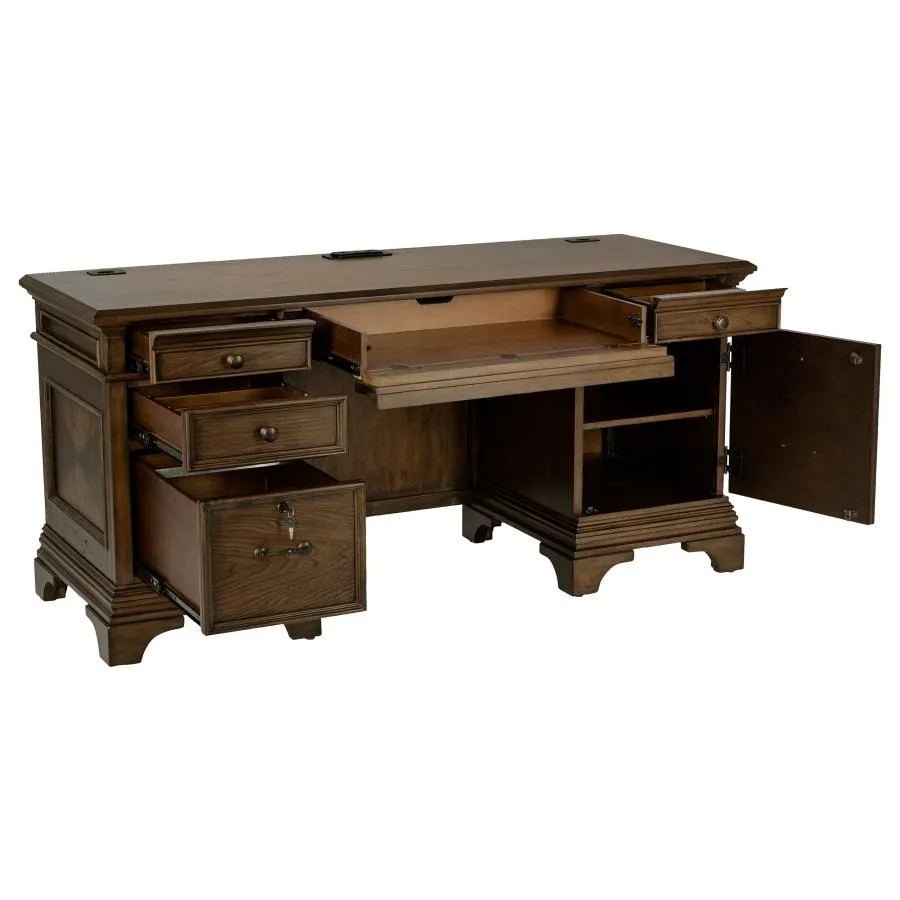 Hartshill 66-inch 5-drawer Credenza Office Desk - Burnish Oak