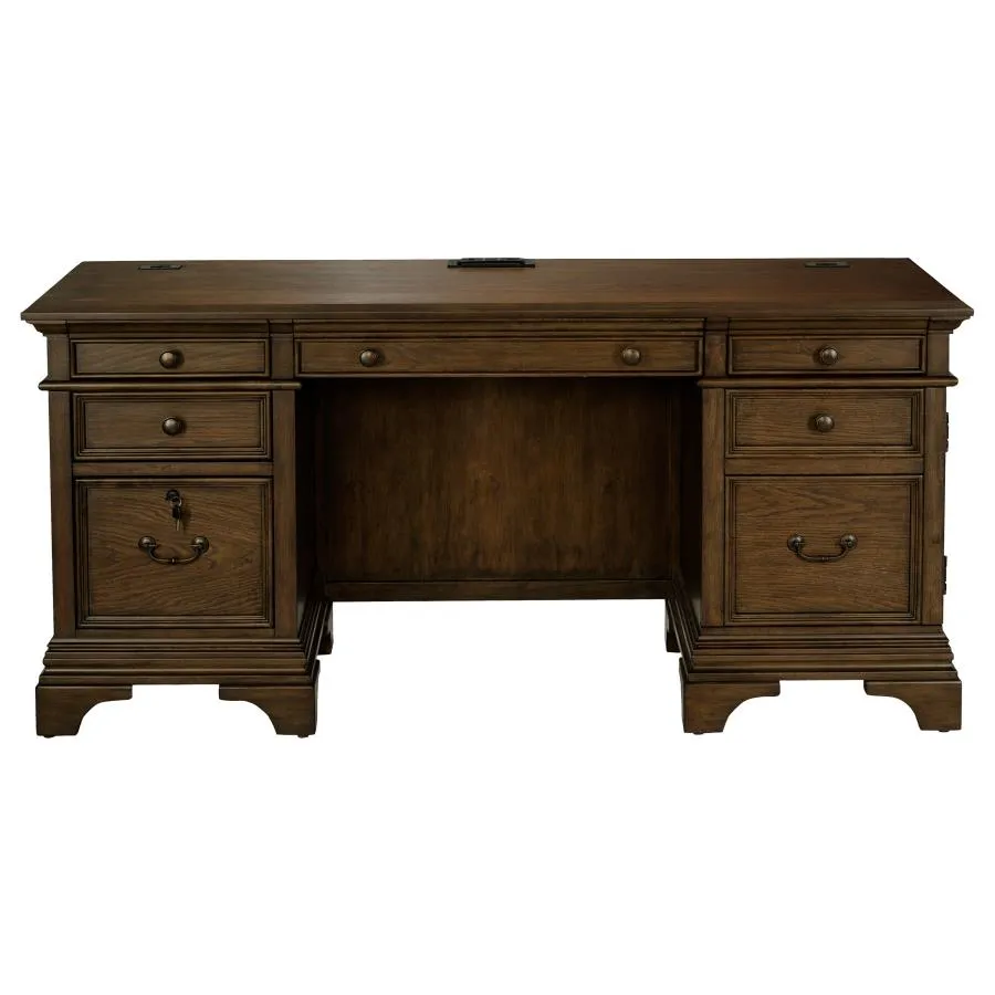 Hartshill 66-inch 5-drawer Credenza Office Desk - Burnish Oak