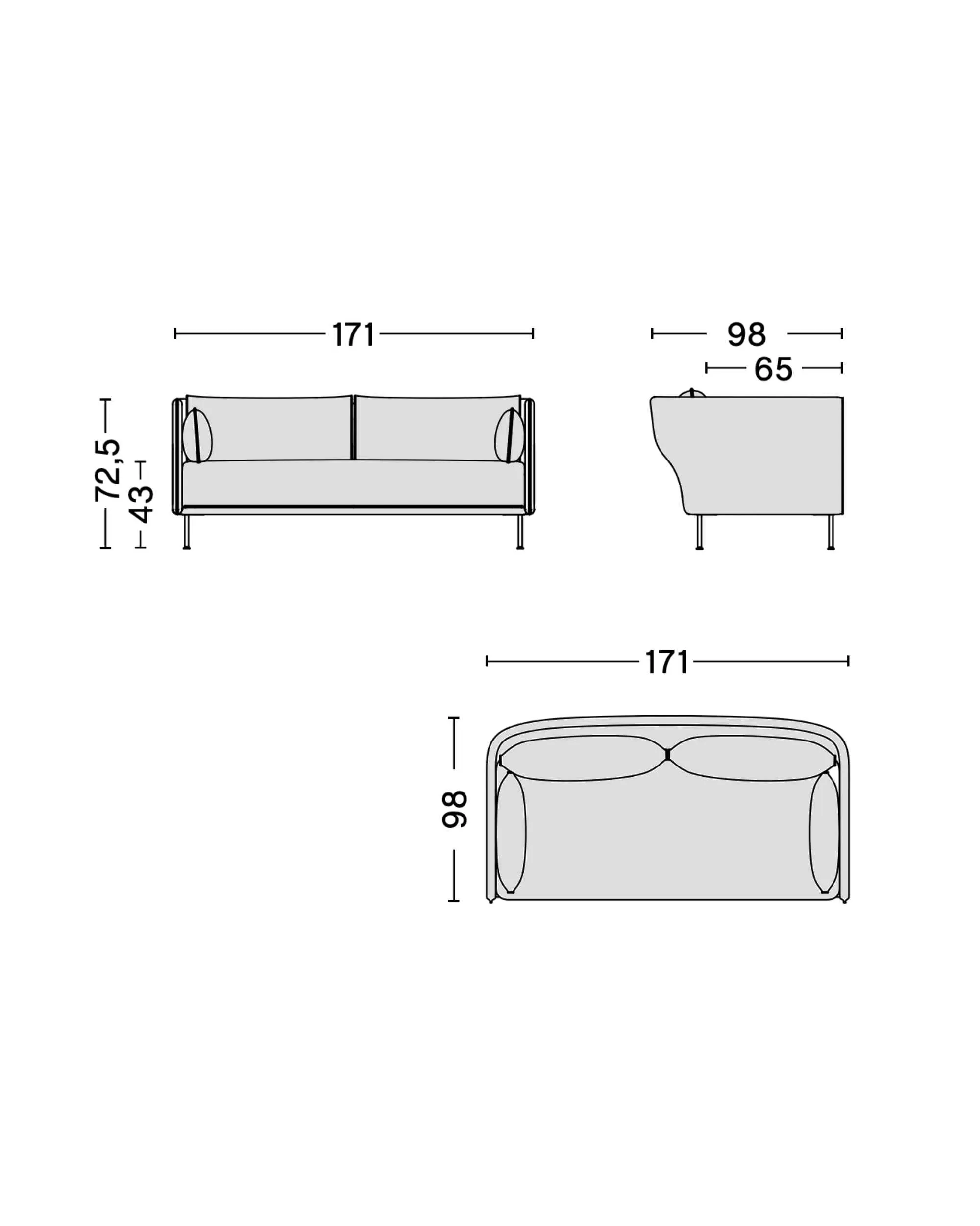 Hay Silhouette sofa 2-seater,  linara 142/silk cognac/chrome