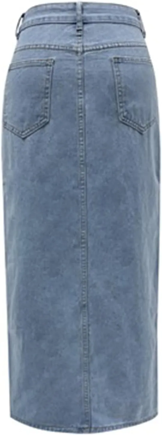 High Waist Long Skirt Button Zipper Denim Women Maxi Side Slit