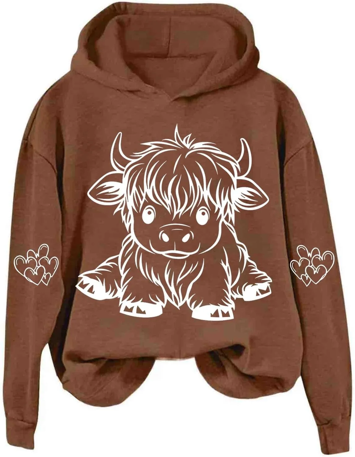 Highland Cow Hoodie Women Loose Fit Pullover Oversized Drawstring Hooded Sweatshirt Cute Streetwear Layering Outfit