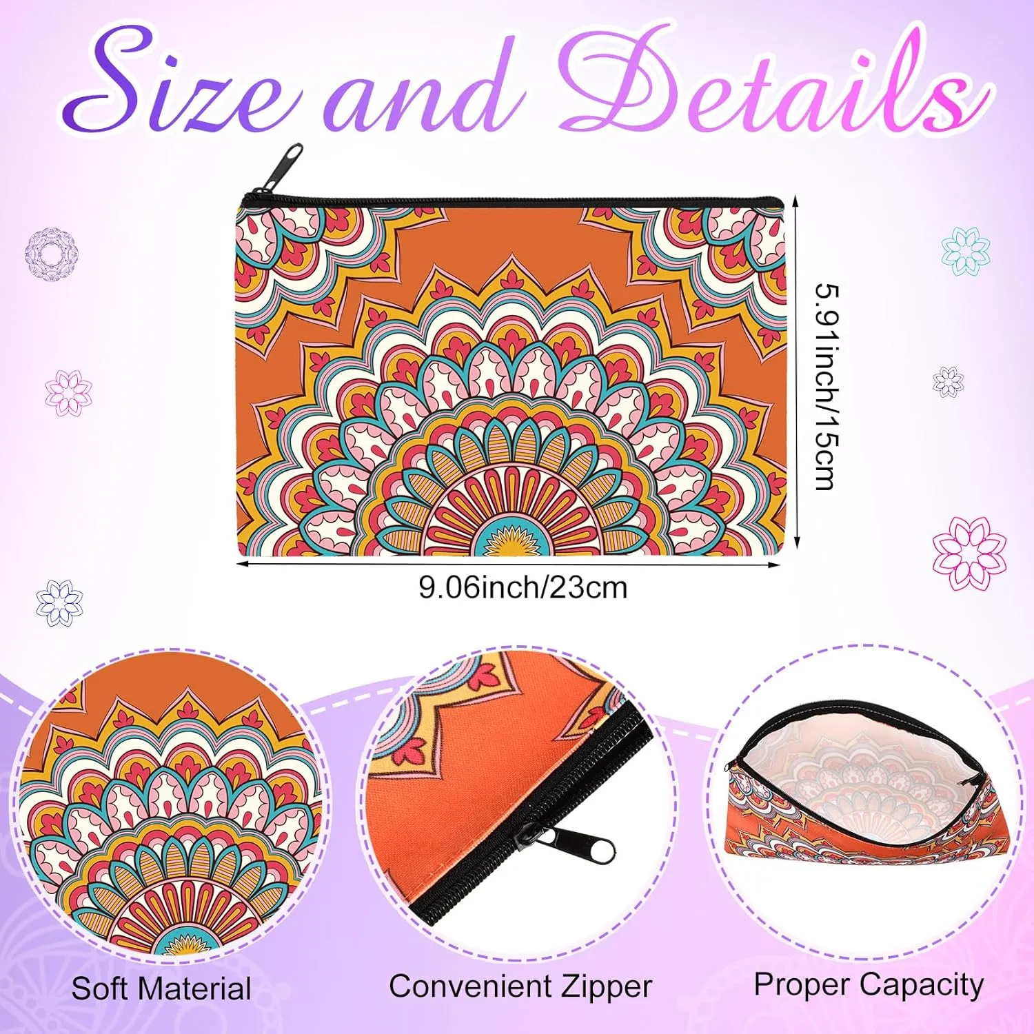 Hillban 36 Pcs Bulk Gifts Cosmetic Bags for Women Canvas Bag Bulk Inspirational Cute Makeup Bag Motivational Travel Cosmetic Pouch Beautiful Gifts for Teacher, 12 Styles(Mandala)