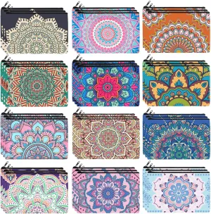 Hillban 36 Pcs Bulk Gifts Cosmetic Bags for Women Canvas Bag Bulk Inspirational Cute Makeup Bag Motivational Travel Cosmetic Pouch Beautiful Gifts for Teacher, 12 Styles(Mandala)