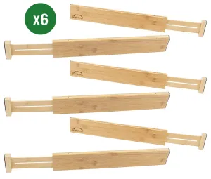Horizons Adjustable & Stackable 100% Eco-Friendly Bamboo Drawers (Set of 6) - Kitchen Drawer, Desk, Dresser, Bathroom; Divide & Organize