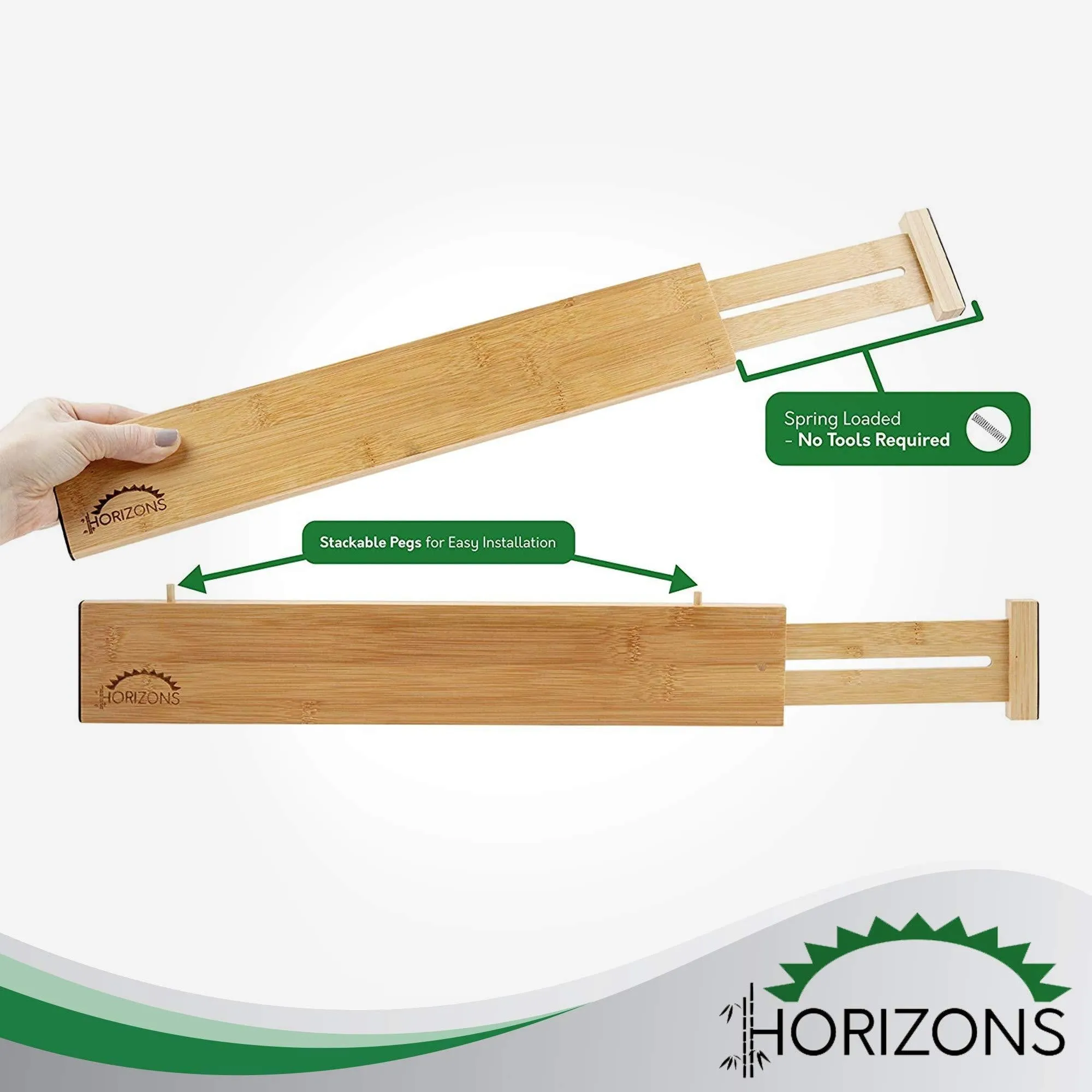Horizons Adjustable & Stackable 100% Eco-Friendly Bamboo Drawers (Set of 6) - Kitchen Drawer, Desk, Dresser, Bathroom; Divide & Organize