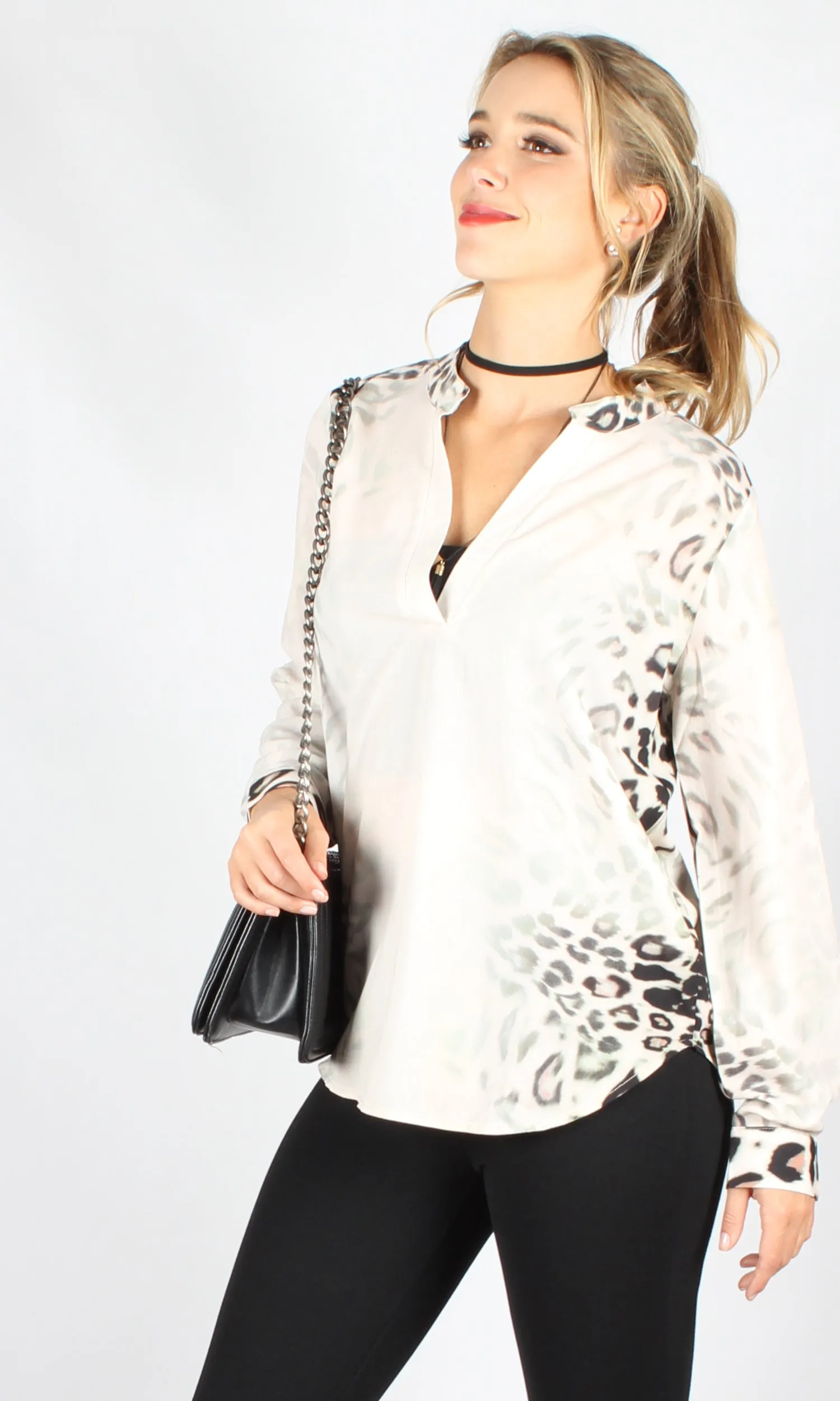 HS13021-136SS Leopard Johnny Collar Shirt (Pack)