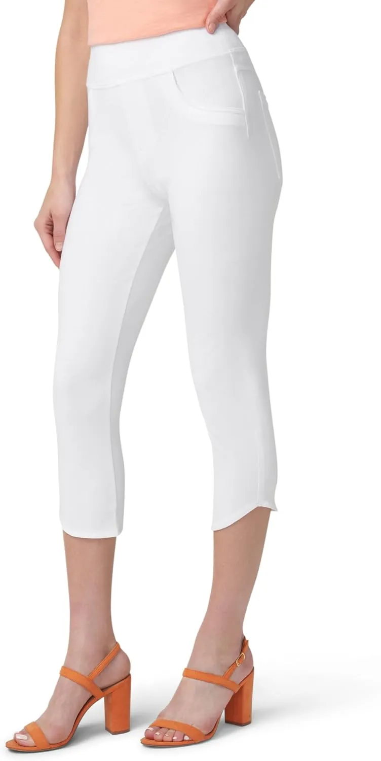 HUE Women's Super Soft Stretch High Rise Denim Capri Leggings with Tulip Hem, No Side Seams