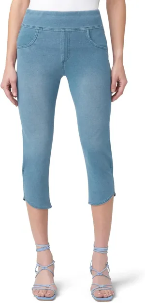 HUE Women's Super Soft Stretch High Rise Denim Capri Leggings with Tulip Hem, No Side Seams