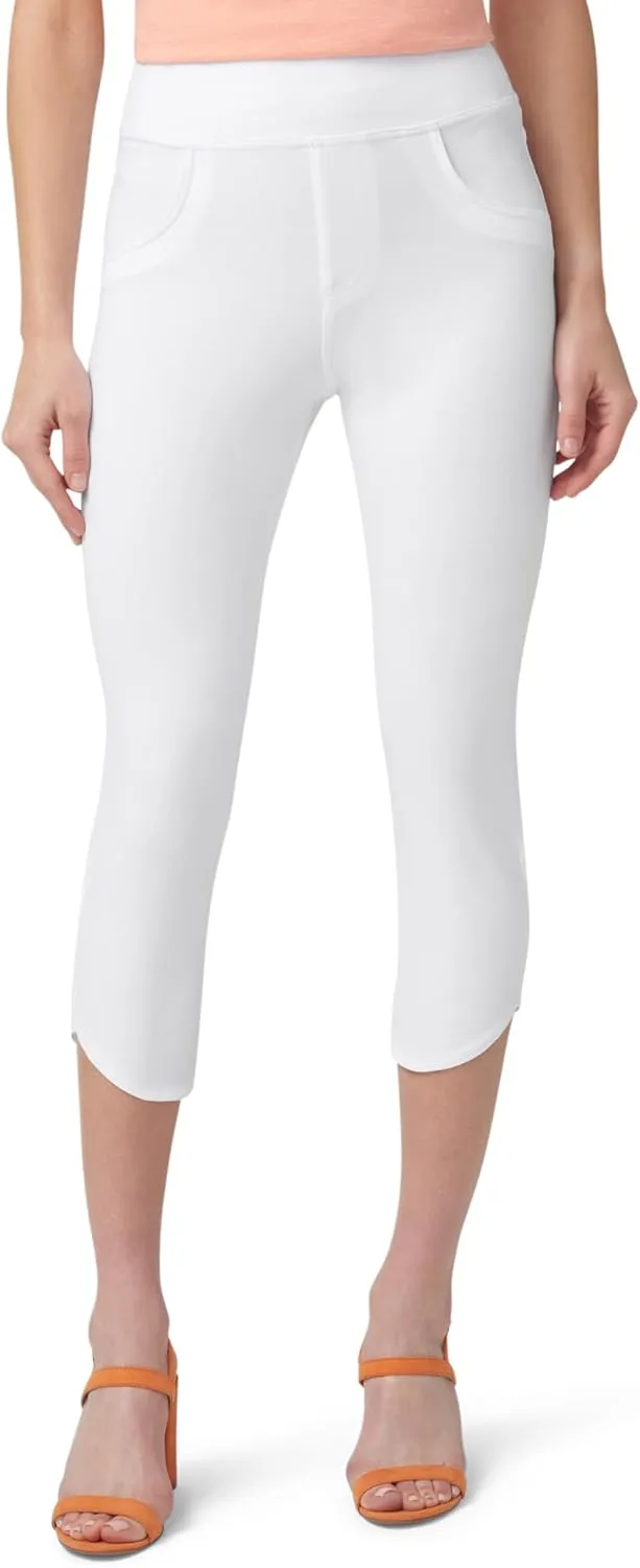 HUE Women's Super Soft Stretch High Rise Denim Capri Leggings with Tulip Hem, No Side Seams
