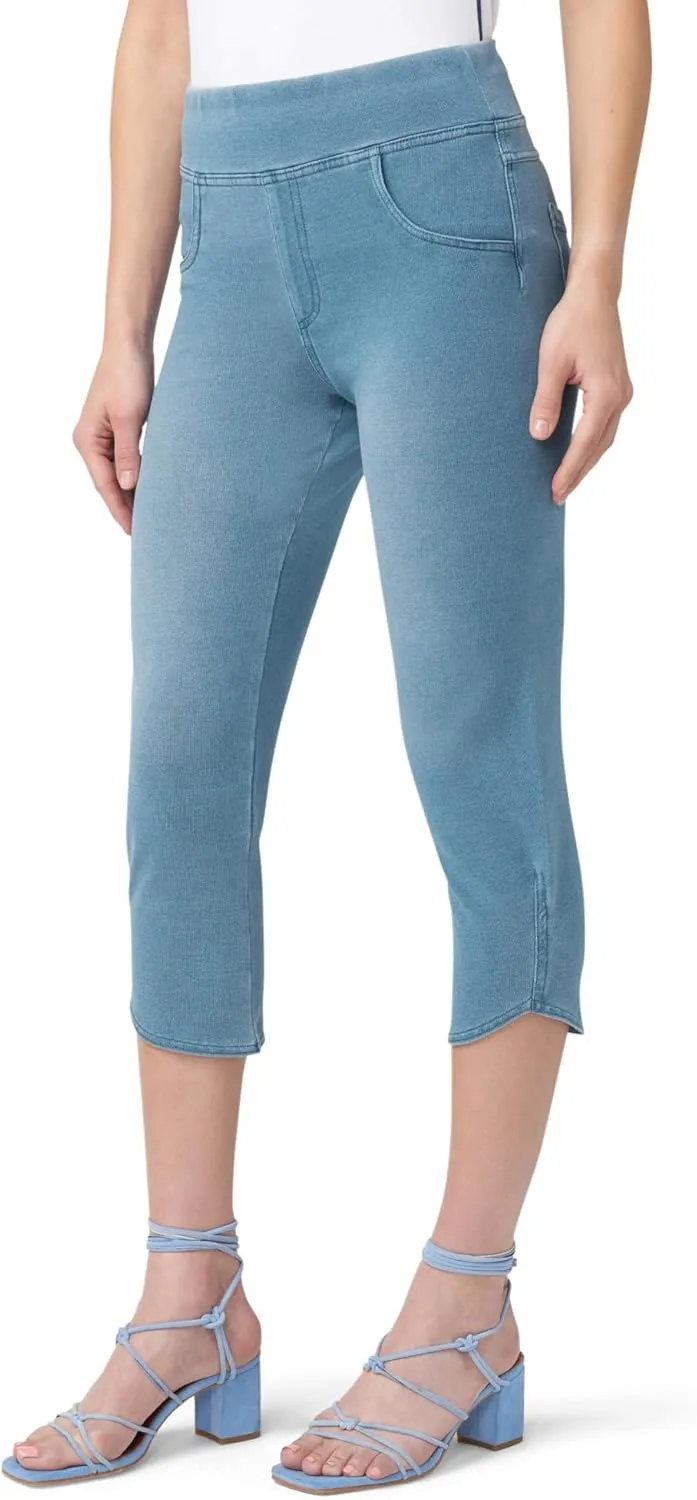 HUE Women's Super Soft Stretch High Rise Denim Capri Leggings with Tulip Hem, No Side Seams