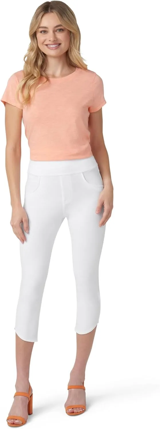 HUE Women's Super Soft Stretch High Rise Denim Capri Leggings with Tulip Hem, No Side Seams