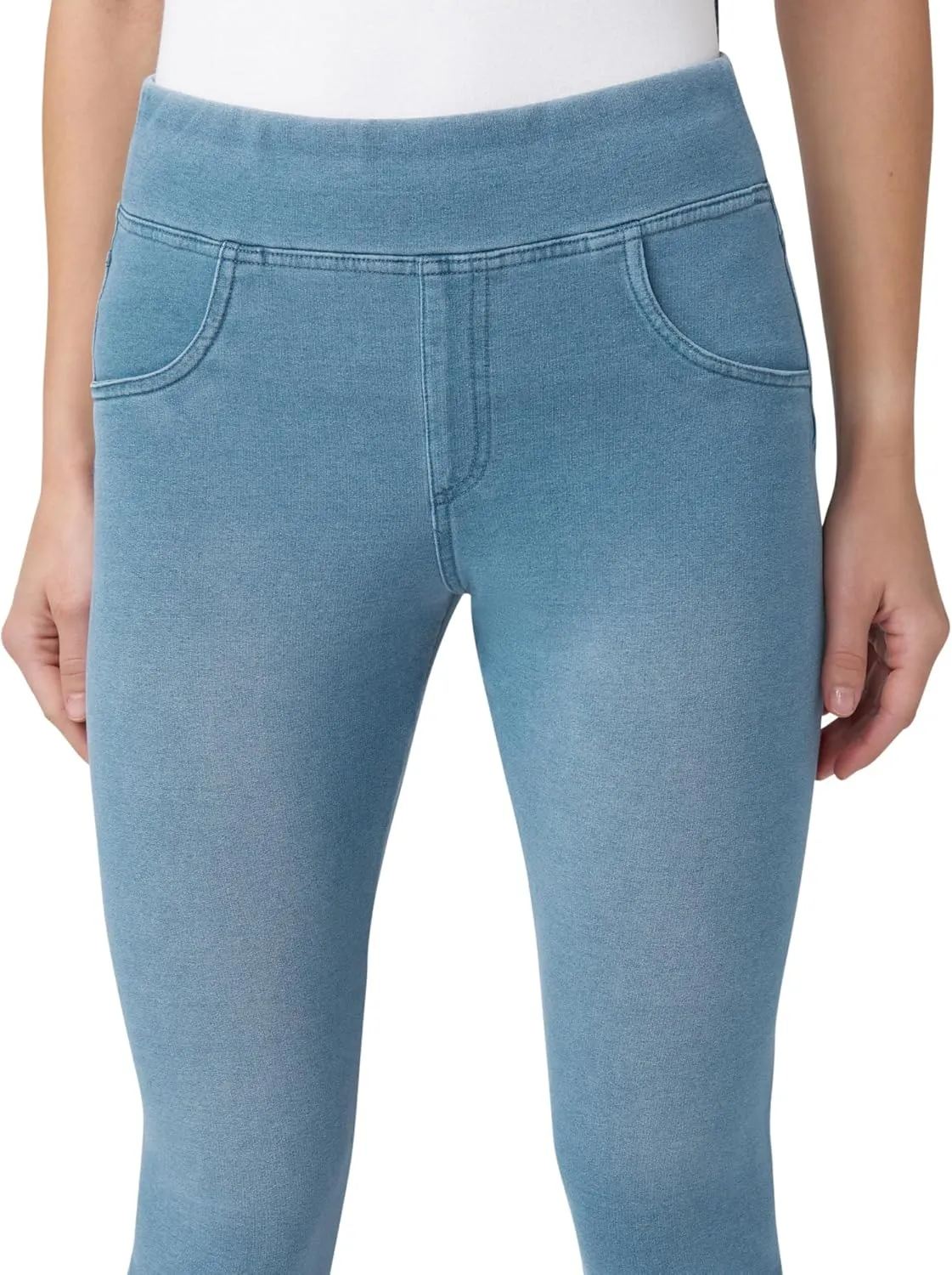 HUE Women's Super Soft Stretch High Rise Denim Capri Leggings with Tulip Hem, No Side Seams