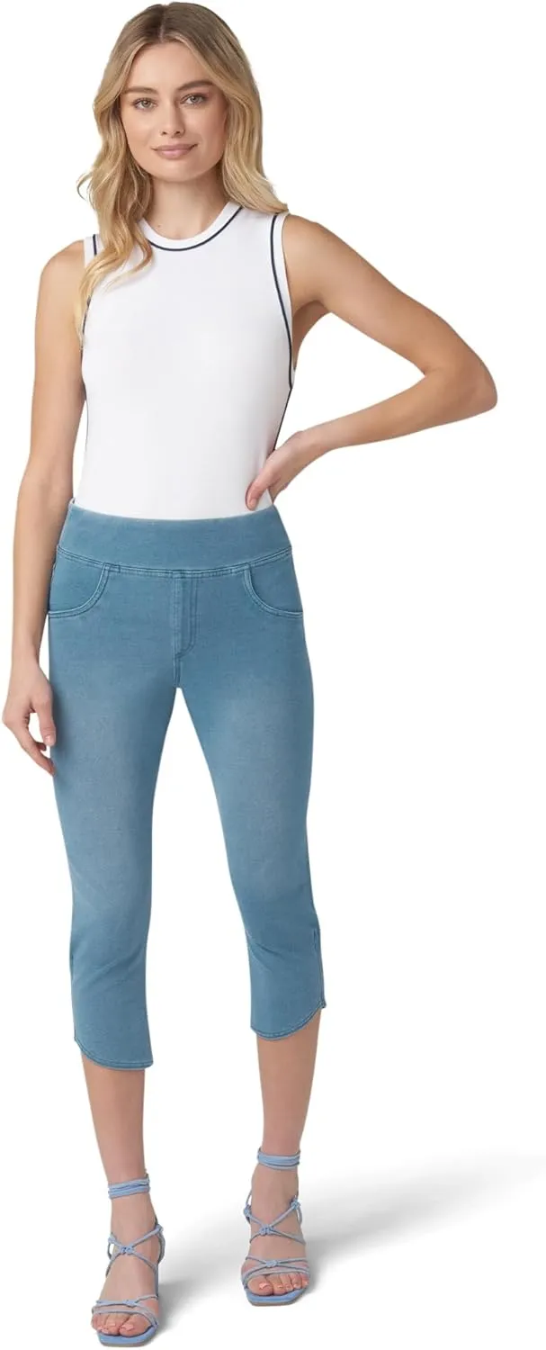 HUE Women's Super Soft Stretch High Rise Denim Capri Leggings with Tulip Hem, No Side Seams