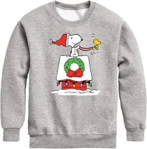 HYBRID APPAREL - Peanuts - Snoopy & Woodstock House Sleigh - Toddler and Youth Crewneck Fleece Sweatshirt