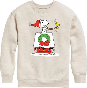 HYBRID APPAREL - Peanuts - Snoopy & Woodstock House Sleigh - Toddler and Youth Crewneck Fleece Sweatshirt