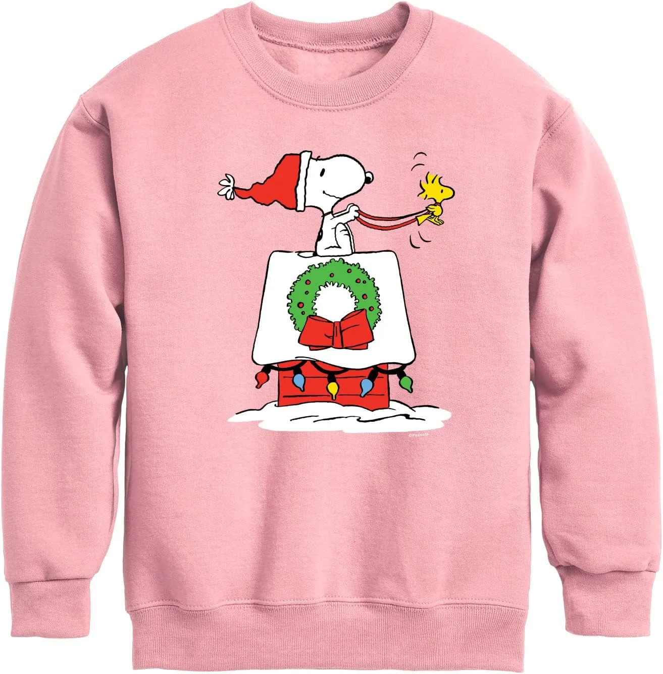 HYBRID APPAREL - Peanuts - Snoopy & Woodstock House Sleigh - Toddler and Youth Crewneck Fleece Sweatshirt