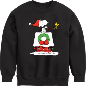 HYBRID APPAREL - Peanuts - Snoopy & Woodstock House Sleigh - Toddler and Youth Crewneck Fleece Sweatshirt