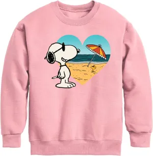 HYBRID APPAREL - Peanuts - Summer Edition - Snoopy Hearts The Beach - Toddler & Youth Crewneck Fleece Sweatshirt